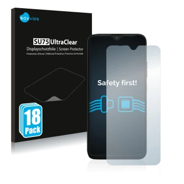 Front side of a product packaging with the brand logo Savvies. Next to it is the device Gigaset GS4 shown with the correspondi