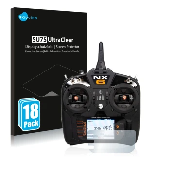 Front side of a product packaging with the brand logo Savvies. Next to it is the device Spektrum NX6 shown with the correspond