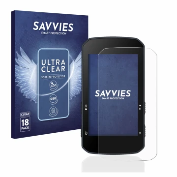 Front side of a product packaging with the brand logo Savvies. Next to it is the device Bryton Rider 750 shown with the corres