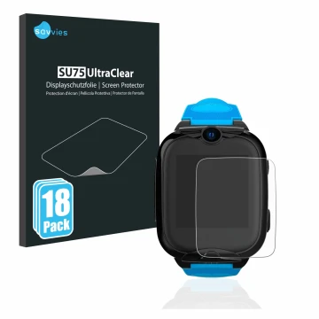 Front side of a product packaging with the brand logo Savvies. Next to it is the device Xplora XGO2 shown with the correspondi