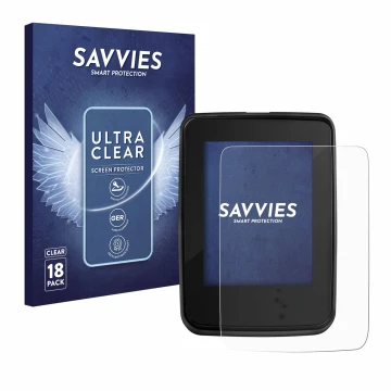 Front side of a product packaging with the brand logo Savvies. Next to it is the device Giant RideDash Evo shown with the corr