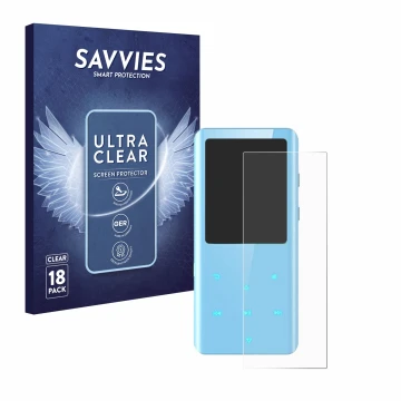 Front side of a product packaging with the brand logo Savvies. Next to it is the device AGPtek A19X shown with the correspondi