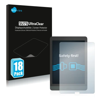 Front side of a product packaging with the brand logo Savvies. Next to it is the device Boox Nova 3 shown with the correspondi