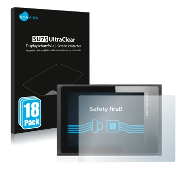 Front side of a product packaging with the brand logo Savvies. Next to it is the device Apexcam ‎M80 Air shown with the corres