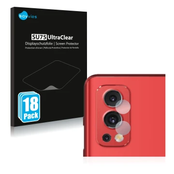 Front side of a product packaging with the brand logo Savvies. Next to it is the device OnePlus Nord 2 5G (ONLY Camera Lens) s
