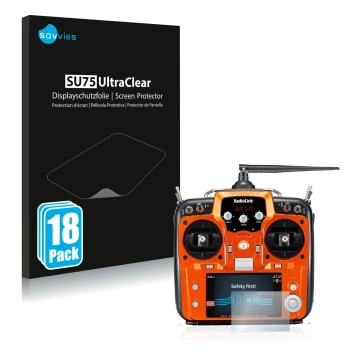 Front side of a product packaging with the brand logo Savvies. Next to it is the device RadioLink AT10II shown with the corres