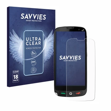 Front side of a product packaging with the brand logo Savvies. Next to it is the device Brondi Amico XS shown with the corresp