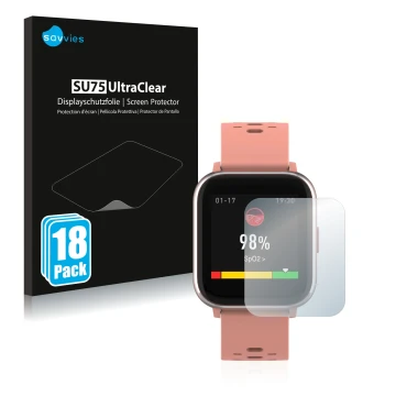 Front side of a product packaging with the brand logo Savvies. Next to it is the device Denver SW-164 shown with the correspon
