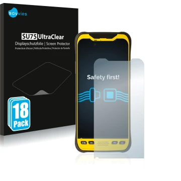 Front side of a product packaging with the brand logo Savvies. Next to it is the device Trimble TDC600 shown with the correspo