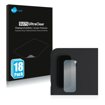 Front side of a product packaging with the brand logo Savvies. Next to it is the device Microsoft Surface Duo 2 (ONLY Camera L