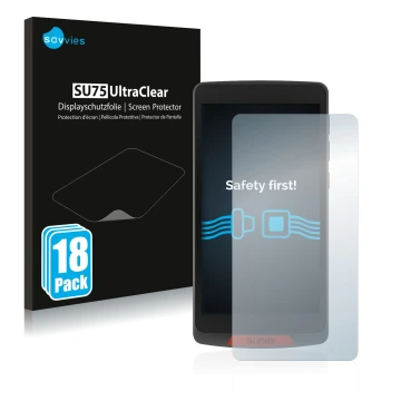 Front side of a product packaging with the brand logo Savvies. Next to it is the device Sunmi M2 shown with the corresponding 