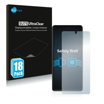 Front side of a product packaging with the brand logo Savvies. Next to it is the device Motorola Edge 30 Pro shown with the co