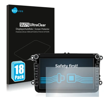 Front side of a product packaging with the brand logo Savvies. Next to it is the device Isudar T72 8