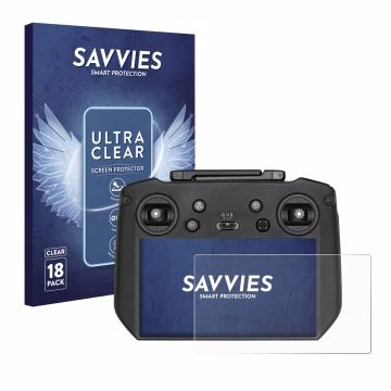 Front side of a product packaging with the brand logo Savvies. Next to it is the device DJI RC Pro shown with the correspondin