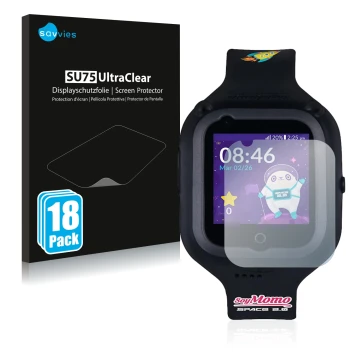 Front side of a product packaging with the brand logo Savvies. Next to it is the device SoyMomo Space 2.0 shown with the corre