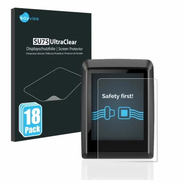 Front side of a product packaging with the brand logo Savvies. Next to it is the device Bosch Kiox 300 shown with the correspo