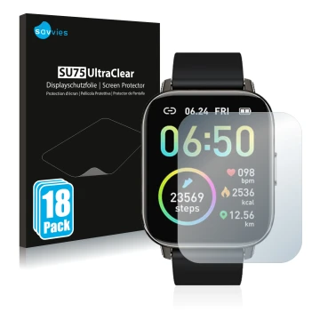 Front side of a product packaging with the brand logo Savvies. Next to it is the device Motast P32 shown with the correspondin