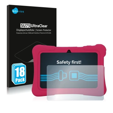 Front side of a product packaging with the brand logo Savvies. Next to it is the device Pritom K7 shown with the corresponding