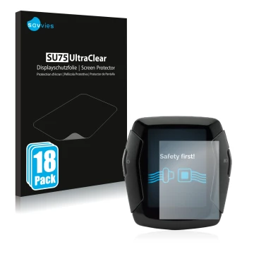 Front side of a product packaging with the brand logo Savvies. Next to it is the device Yamaha Display C shown with the corres