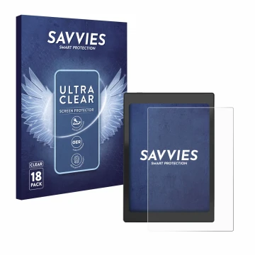 Front side of a product packaging with the brand logo Savvies. Next to it is the device Boox Nova Air C shown with the corresp