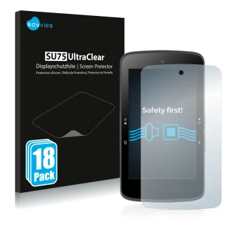 Front side of a product packaging with the brand logo Savvies. Next to it is the device Bryton Rider S800 shown with the corre