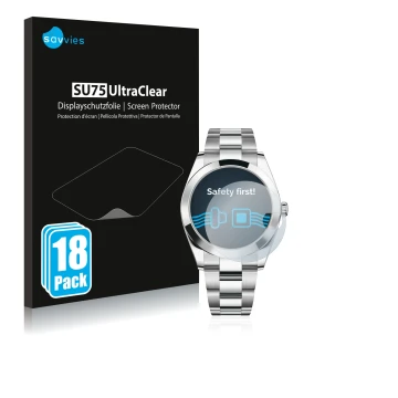 Front side of a product packaging with the brand logo Savvies. Next to it is the device Rolex Datejust 41 shown with the corre