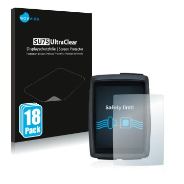 Front side of a product packaging with the brand logo Savvies. Next to it is the device Sigma BC 14.0 WL shown with the corres
