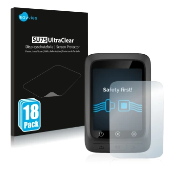 Front side of a product packaging with the brand logo Savvies. Next to it is the device CooSpo BC107 shown with the correspond