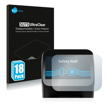 Front side of a product packaging with the brand logo Savvies. Next to it is the device Shaper Origin Gen1 shown with the corr
