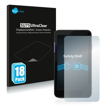 Front side of a product packaging with the brand logo Savvies. Next to it is the device Zettle Terminal (by Paypal) shown with