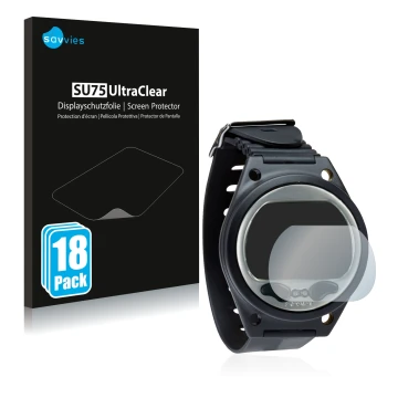 Front side of a product packaging with the brand logo Savvies. Next to it is the device SCUBAPRO Aladin Sport (Matrix) shown w