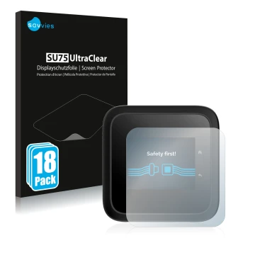 Front side of a product packaging with the brand logo Savvies. Next to it is the device Netgear Nighthawk M6 Pro shown with th