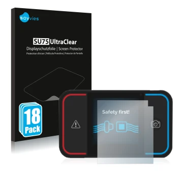 Front side of a product packaging with the brand logo Savvies. Next to it is the device Saphe Drive Pro shown with the corresp