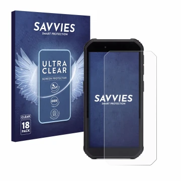 Front side of a product packaging with the brand logo Savvies. Next to it is the device SkyCaddie SX550 shown with the corresp