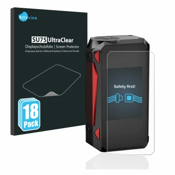 Front side of a product packaging with the brand logo Savvies. Next to it is the device Smok G-Priv 4 shown with the correspon