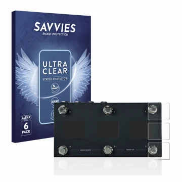 Front side of a product packaging with the brand logo Savvies. Next to it is the device Morningstar MC6 Pro shown with the cor