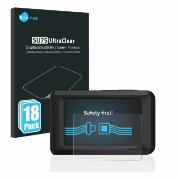 Front side of a product packaging with the brand logo Savvies. Next to it is the device Hikmicro Pocket 2 shown with the corre