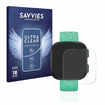 Front side of a product packaging with the brand logo Savvies. Next to it is the device Garmin Bounce shown with the correspon