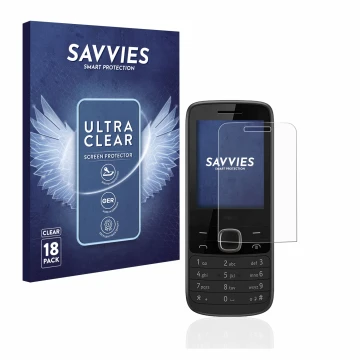 Front side of a product packaging with the brand logo Savvies. Next to it is the device Nokia 225 4G shown with the correspond
