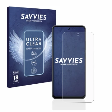 Front side of a product packaging with the brand logo Savvies. Next to it is the device realme C55 shown with the correspondin