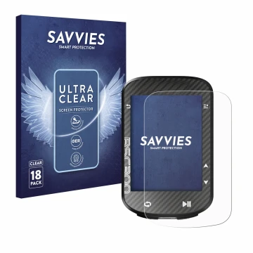 Front side of a product packaging with the brand logo Savvies. Next to it is the device iGPSPORT BSC300 shown with the corresp