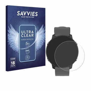 Front side of a product packaging with the brand logo Savvies. Next to it is the device Shot Scope G5 GPS Watch shown with the