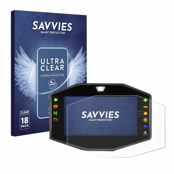 Front side of a product packaging with the brand logo Savvies. Next to it is the device Suzuki V-Strom 1050DE 2020-2022 shown 