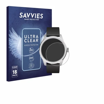 Front side of a product packaging with the brand logo Savvies. Next to it is the device Withings ScanWatch 2 (42 mm) shown wit