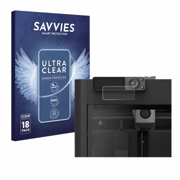 Front side of a product packaging with the brand logo Savvies. Next to it is the device Bambu Lab P1S 3D Printer shown with th
