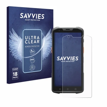 Front side of a product packaging with the brand logo Savvies. Next to it is the device Sunmi L2H shown with the corresponding
