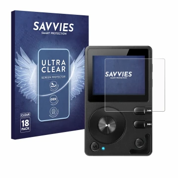 Front side of a product packaging with the brand logo Savvies. Next to it is the device Hifi Walker H2 shown with the correspo