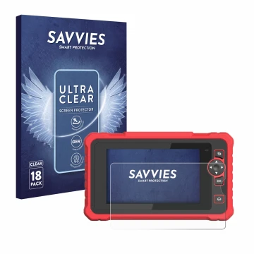 Front side of a product packaging with the brand logo Savvies. Next to it is the device Launch CRP 359 shown with the correspo