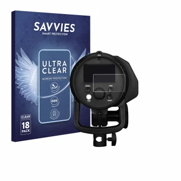 Front side of a product packaging with the brand logo Savvies. Next to it is the device Profoto B1X shown with the correspondi
