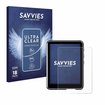 Front side of a product packaging with the brand logo Savvies. Next to it is the device Mechen M3 shown with the corresponding